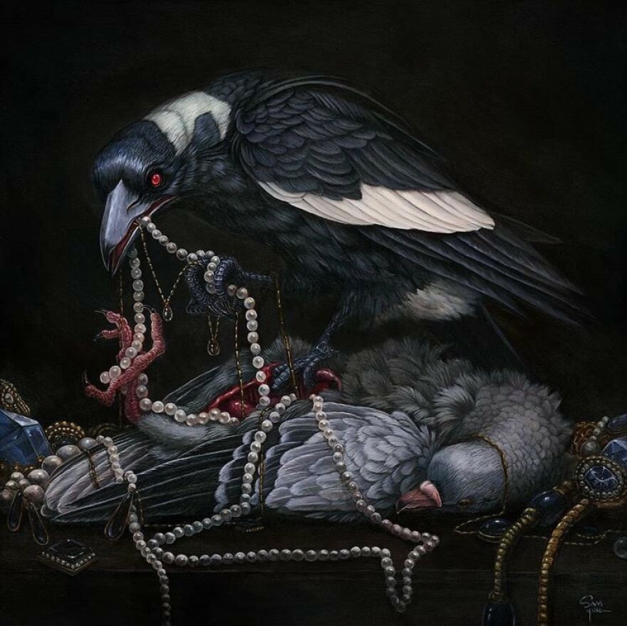 光怪陆离的超现实野生动物油画